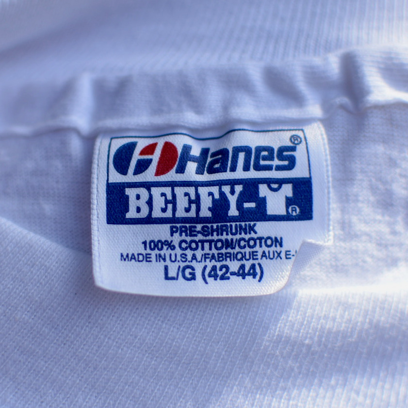 90年代 ヘインズ Hanes BEEFY-T 青タグ プリントTシャツ USA製 メンズL ヴィンテージ /eaa340512